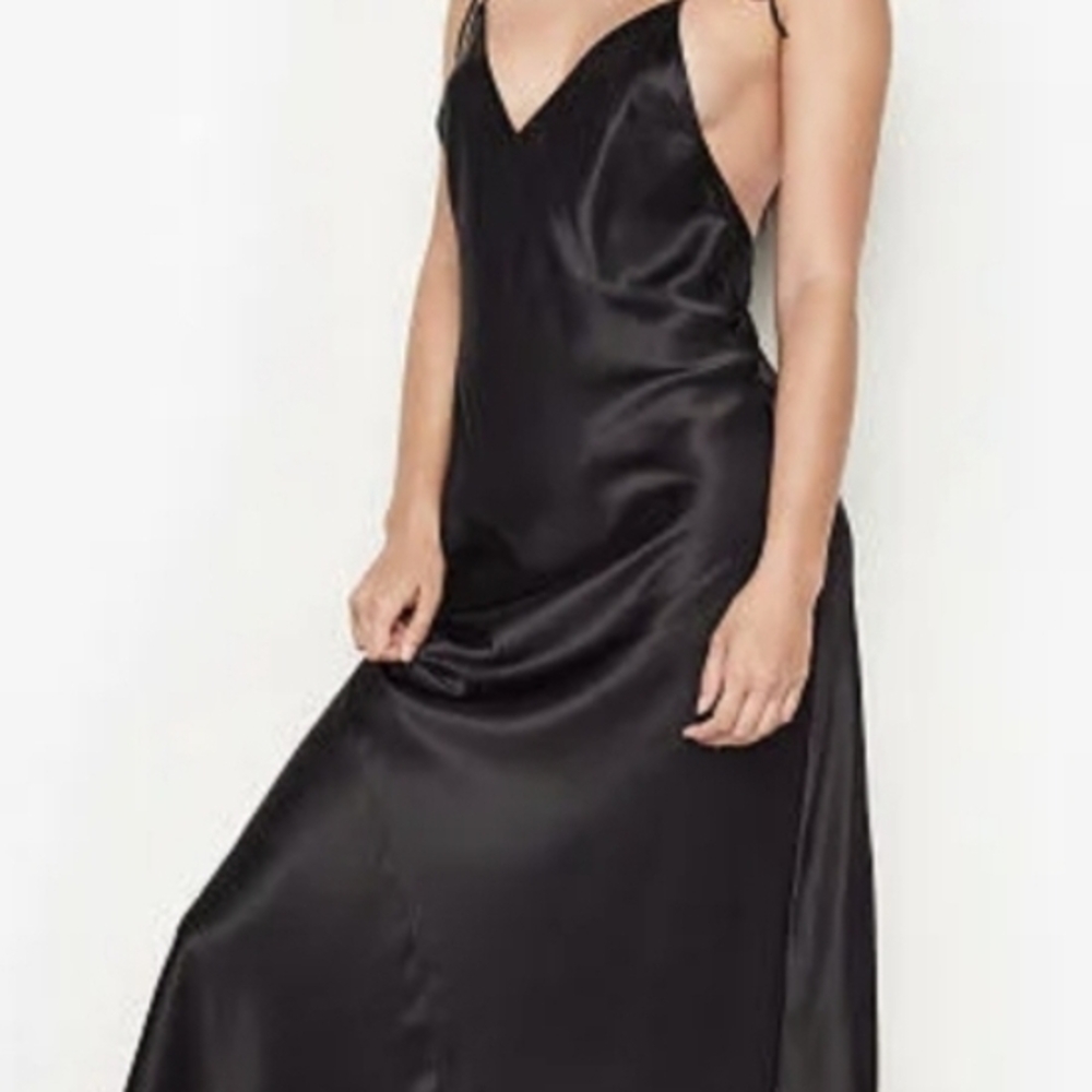NWT Victoria's Secret Slip Sexy Lingerie Dress Black Heavy Satin M